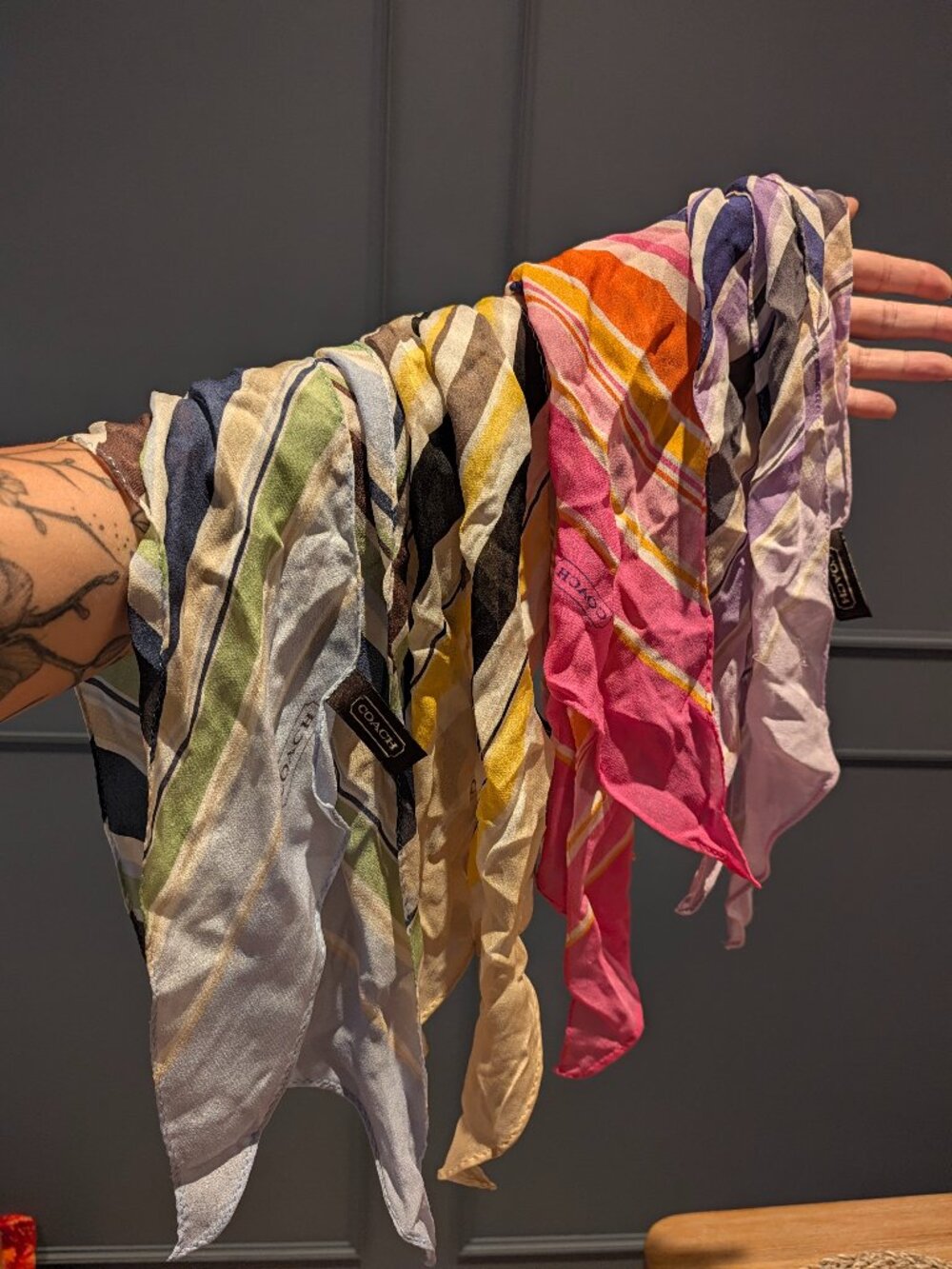 4 Coach 100% Silk Skinny Scarves